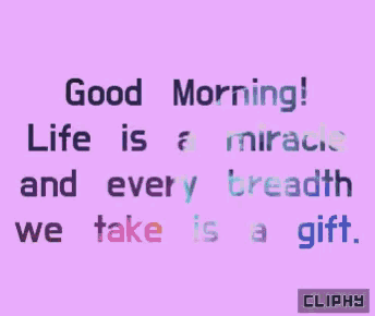 a purple background with a quote that says good morning life is a miracle and every breadth we take is a gift