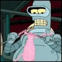 bender from futurama is wearing a pink tie and holding a pencil .