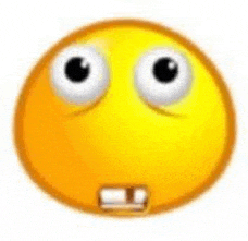 a yellow smiley face with big eyes and a missing tooth on a white background .