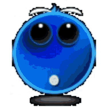a blue ball with big eyes and a surprised look on it 's face