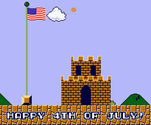 a pixel art of a castle with the words happy 4th of july written on it