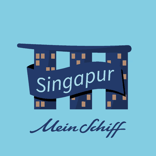 a logo for singapur mein schiff with a blue banner