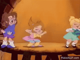 three alvin and the chipmunks are dancing on a stage in a cartoon