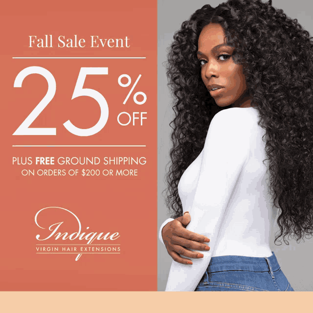 an advertisement for virgin hair extensions advertises a 25 % off sale