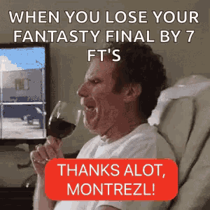 a man sitting in a chair drinking a glass of wine with the words " thanks alot montrezl " on the bottom