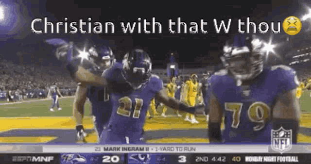 a group of football players are standing on a field with the words christian with that w thou written above them