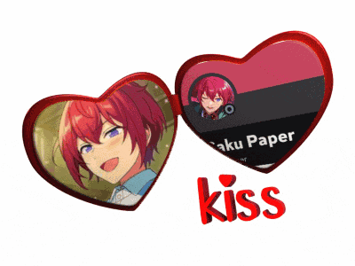 two red hearts with a picture of a boy and the word kiss