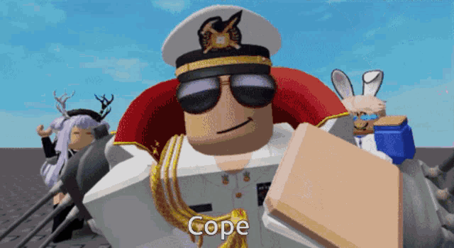 a cartoon character is wearing sunglasses and a hat and the caption cope