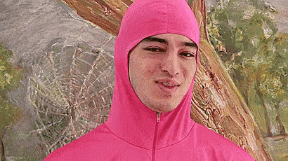 a man wearing a pink helmet is saying `` no , son '' .