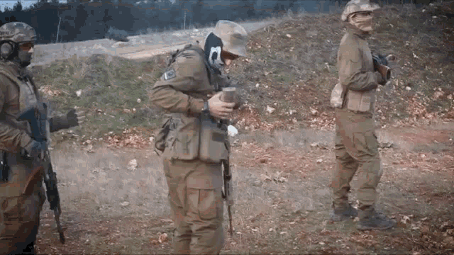 a soldier wearing a helmet with the number m on it