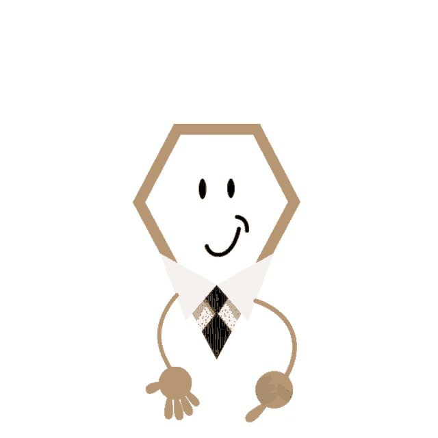 a cartoon drawing of a hexagon with a smiley face and arms and legs
