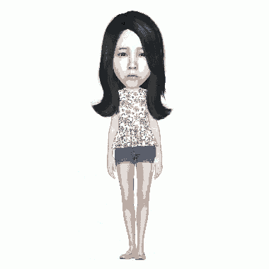 a cartoon of a woman wearing shorts and a white top