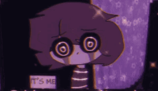 a cartoon character with a sign that says `` it 's me ''