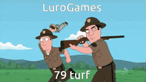 a cartoon of a man holding a gun and the words 79 turf
