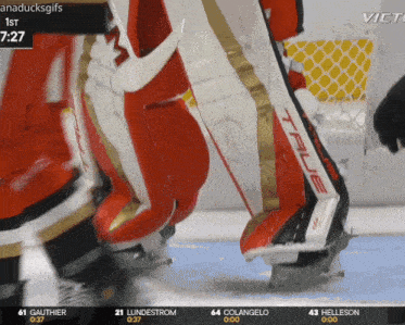 a hockey goalie wearing a pair of true knee pads