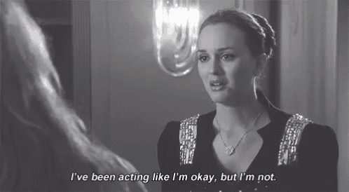 a black and white photo of a woman saying i 've been acting like i 'm okay