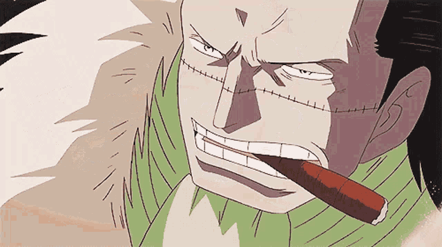 a cartoon of a man with stitches on his face smoking a cigar