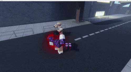 a screenshot of a video game with a purple background and a character with a floral shirt on