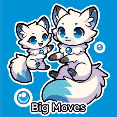 a big moves sticker with two foxes on it