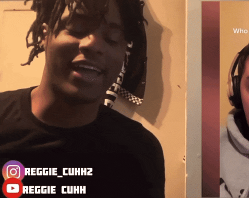 a man wearing headphones and a black shirt with the name reggie cuhk