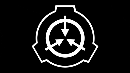 the scp logo is white on a black background and has three arrows pointing in opposite directions .