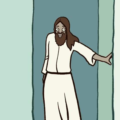 a cartoon of jesus with a beard and long hair