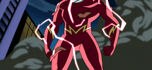 a cartoon drawing of a man in a red superhero suit
