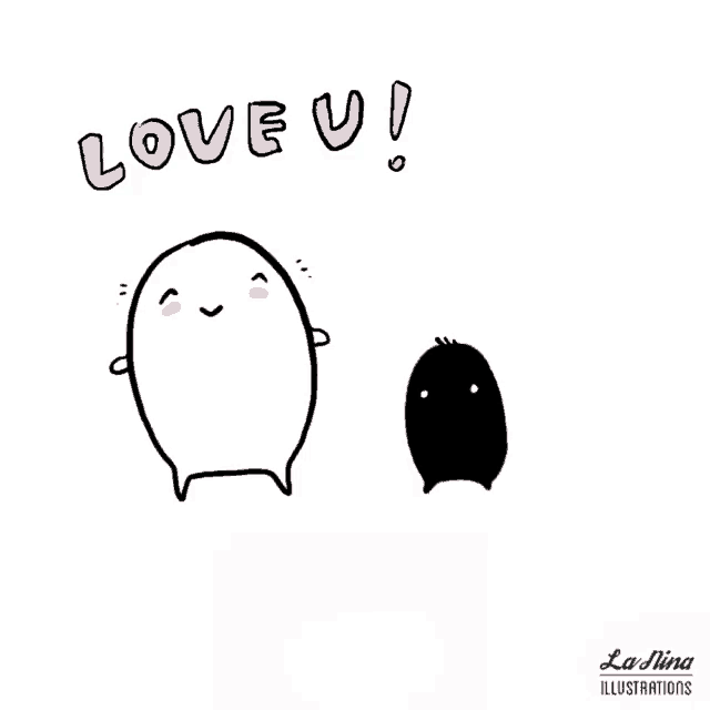 a drawing of two cartoon characters with the words love u on the top
