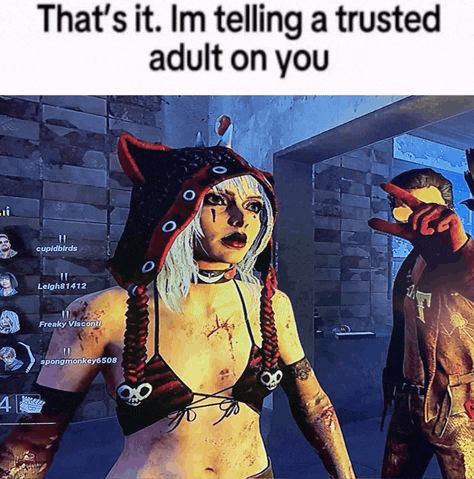 a woman in a bikini with skulls on her arms is on a video game screen with the caption that 's it