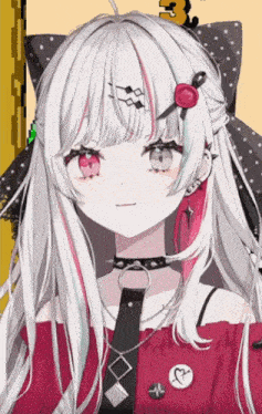 a close up of a girl with white hair