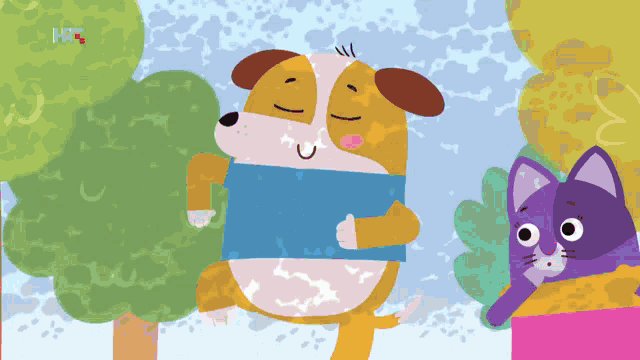 a cartoon drawing of a dog and a cat with the letters ht on the bottom right