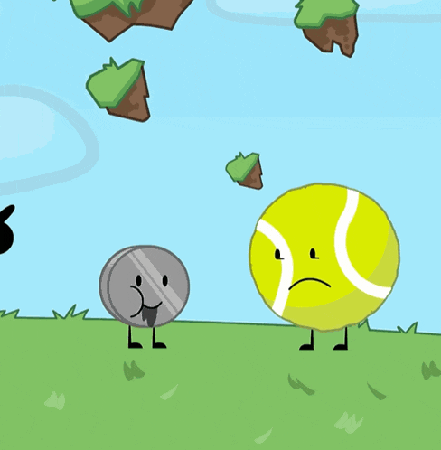 a cartoon drawing of a tennis ball and a crescent moon