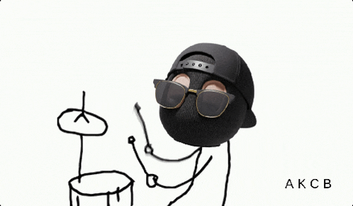 a drawing of a person wearing sunglasses and a mask with the words ba dum tsss above them