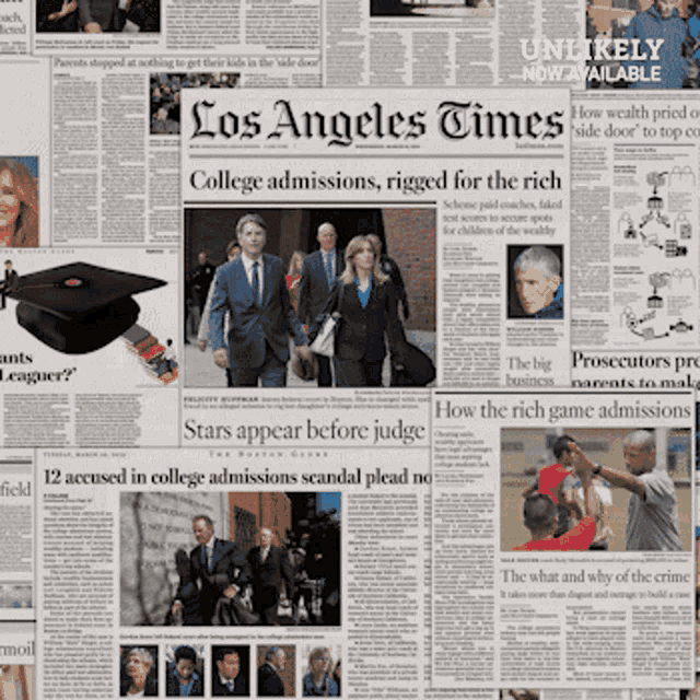 the front page of the los angeles times newspaper shows college admissions rigged for the rich
