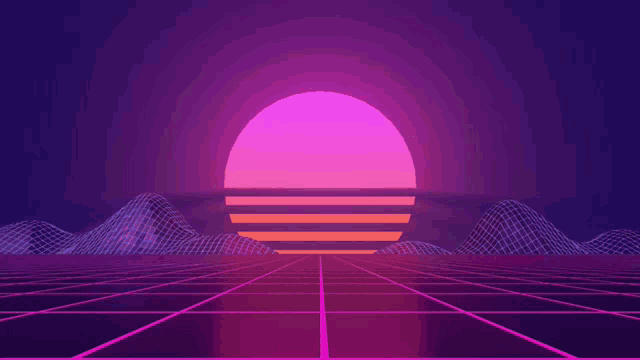 a neon sign that says welcome greetings with a pink sun in the background