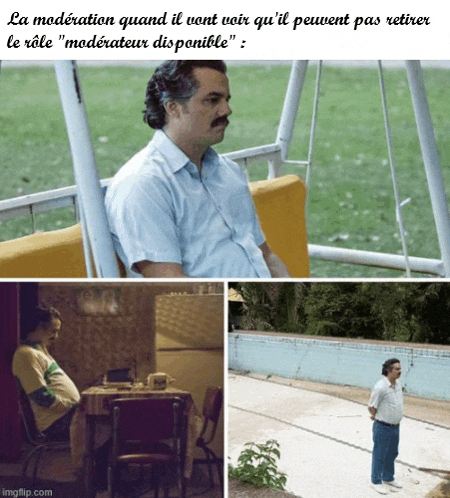 a man with a mustache is sitting on a swing next to a table and a pool