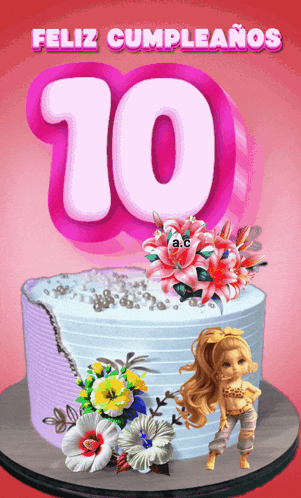 a birthday cake with flowers and the number 10 on top