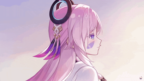 a drawing of a girl with purple hair