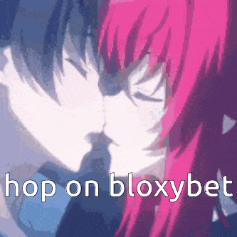 a man and a woman are kissing with the words hop on bloxybet below them
