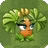 a cartoon character with a bunch of leaves on his head is sitting in a green circle .