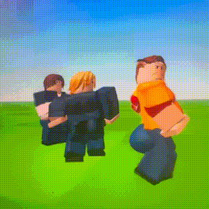 a group of roblox characters are standing in a field