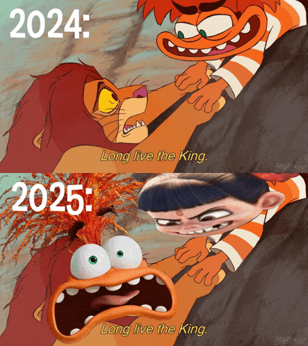 a cartoon of a lion saying long live the king next to a cartoon of a duck saying long live the king