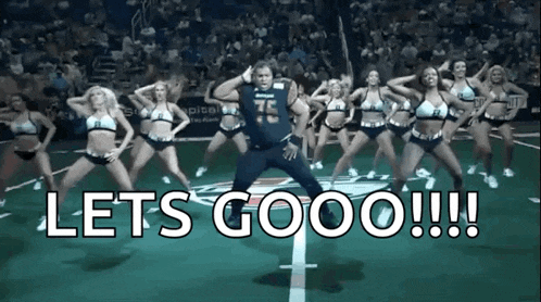 a group of cheerleaders are dancing on a field with the words let 's gooo !!!