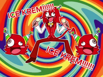 a cartoon of a man singing ice krem while holding an ice cream cone