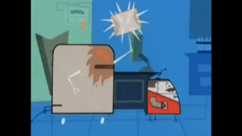 a cartoon of a toaster and a microwave being destroyed