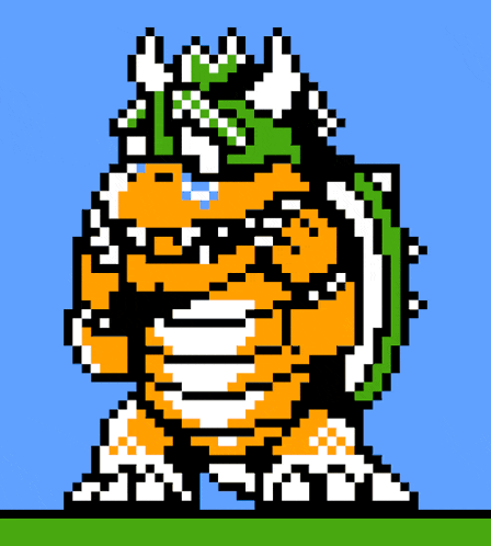 a pixel art of a cartoon character with a green shell