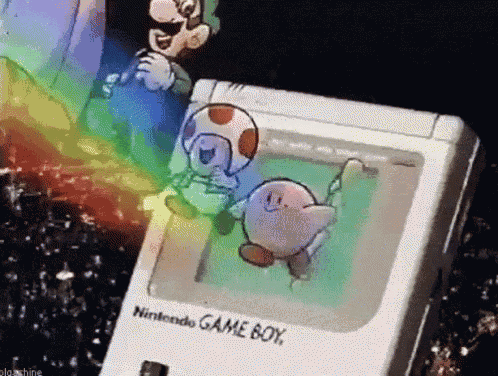 a nintendo game boy with a mario and kirby on it