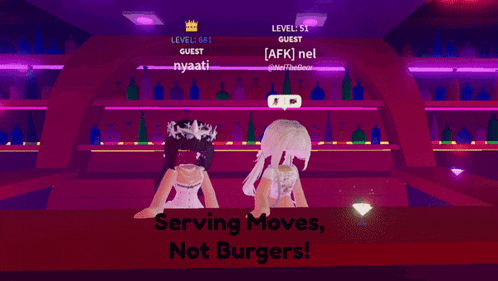 a screenshot of a video game with the words " serving moves not burgers "