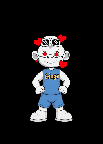 a cartoon character wearing sunglasses and a shirt with the word cringe on it