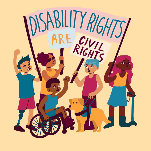 a group of people with disabilities holding signs that say disability rights are civil rights